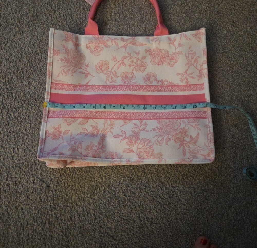 Floral Stripe Tote Bag in Bright Pink NWT - Picture 4 of 4